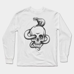 Snake and Skull Engraving Illustration Long Sleeve T-Shirt